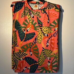 FARM Rio top Macaws Organic Cotton Sleeveless Tee Size XS Coral